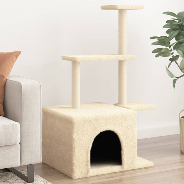 vidaXL Cat Tree Cream Engineered wood, plush, sisal 43.3 in tall Durable