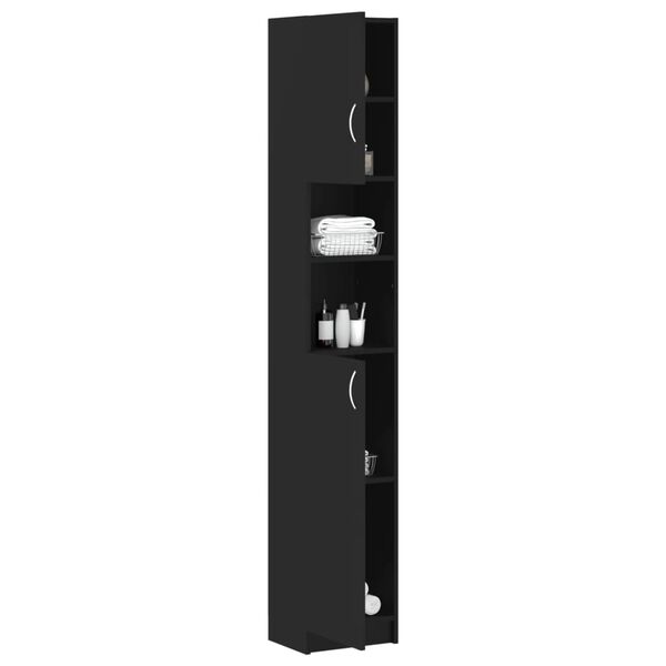 vidaXL Bathroom Cabinet Black Engineered wood Tall Bathroom Cabinet