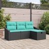 vidaXL Garden Sofa Set with Cushion 4 pcs Black Poly rattan
