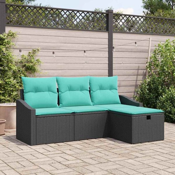 vidaXL Garden Sofa Set with Cushion 4 pcs Black Poly rattan