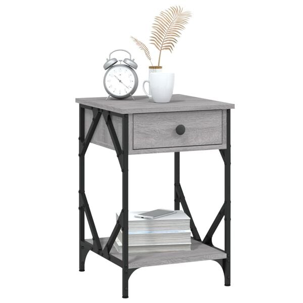 vidaXL Bedside Cabinet Grey Sonoma Engineered wood, Iron Medium