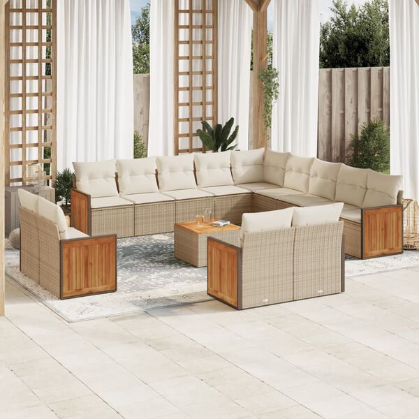 vidaXL Garden Sofa Set Beige Poly Rattan Large UV-resistant materials