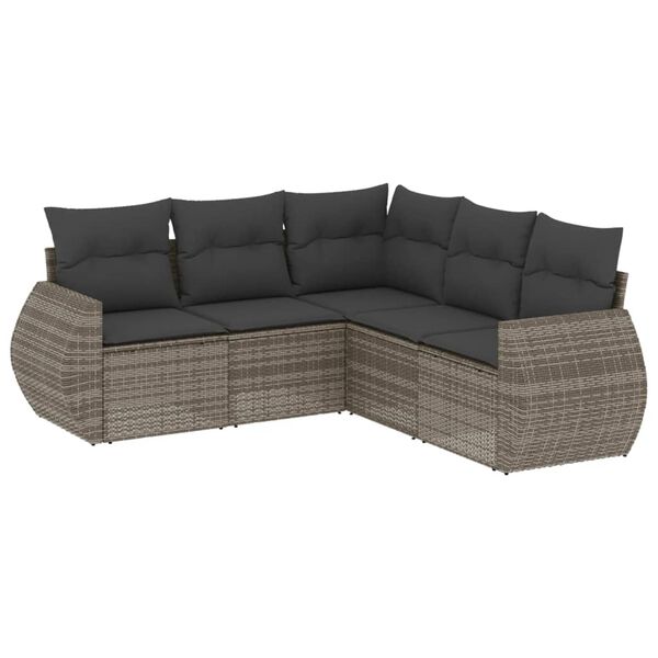 vidaXL Garden Sofa Set Grey Poly Rattan 5 Piece Modular