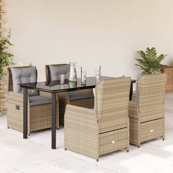 vidaXL 5 Piece Patio Dining Set with Cushions Beige Poly Rattan