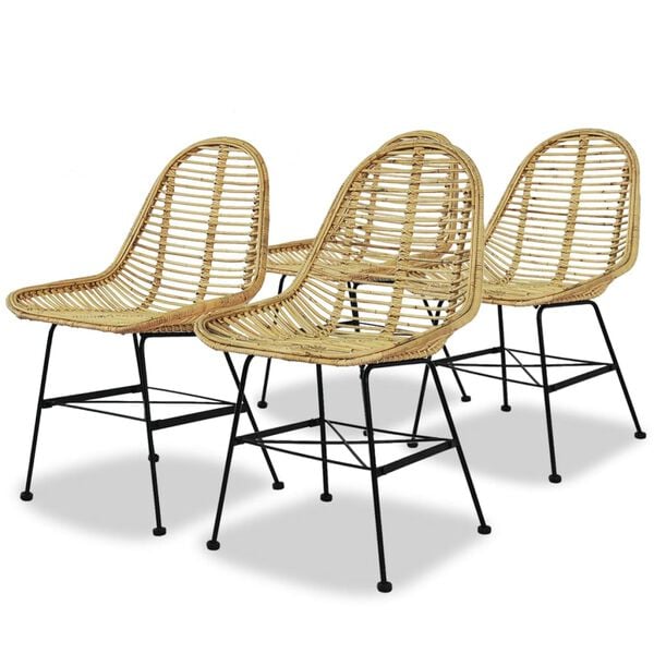 vidaXL Dining Chair Set of 4 Beige Natural rattan, Wrought iron Standard