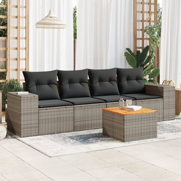 vidaXL Garden Sofa Set Grey PE rattan 5-Piece Modular Garden Sofa Set