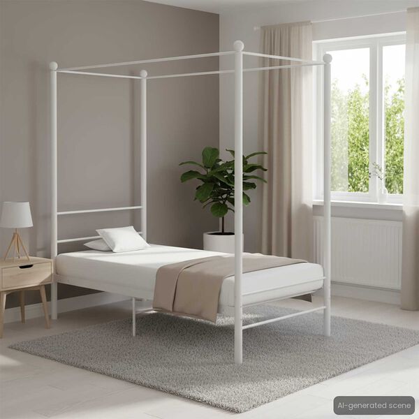 vidaXL Bed Frame White Powder-coated metal Single Tough Bed Frame