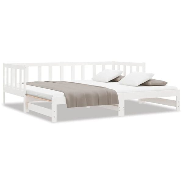 vidaXL Day Bed White Solid pine wood Twin Pull-Out Day Bed