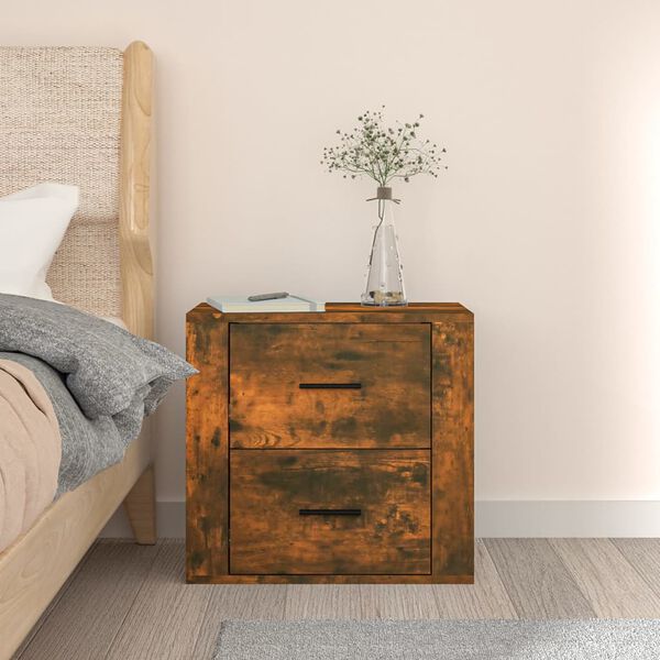 vidaXL Wall-mounted Bedside Cabinet Smoked oak Engineered wood Small