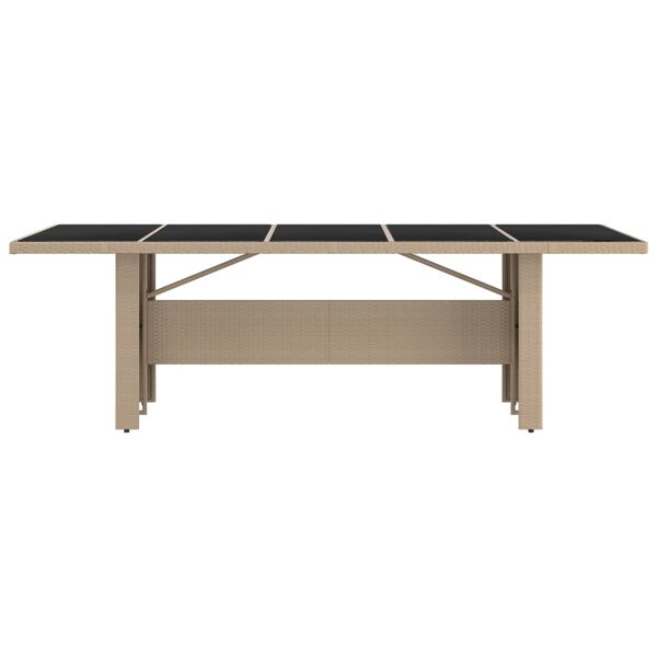 vidaXL Garden Table With Glass Top Beige PE rattan, steel, tempered glass