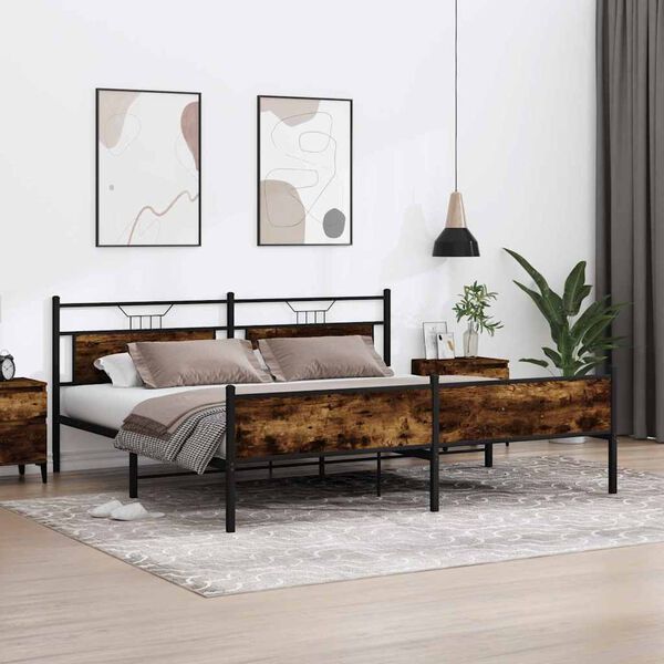 vidaXL Bed Frame Smoked oak Steel, engineered wood Double Bed Frame