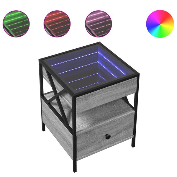 vidaXL Bedside Table Grey Sonoma Engineered wood, glass, steel