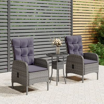 vidaXL 3 Piece Patio Bistro Set Poly Rattan Gray