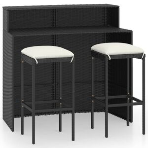 vidaXL Garden Bar Set Black PE rattan, Powder-Coated Steel Medium