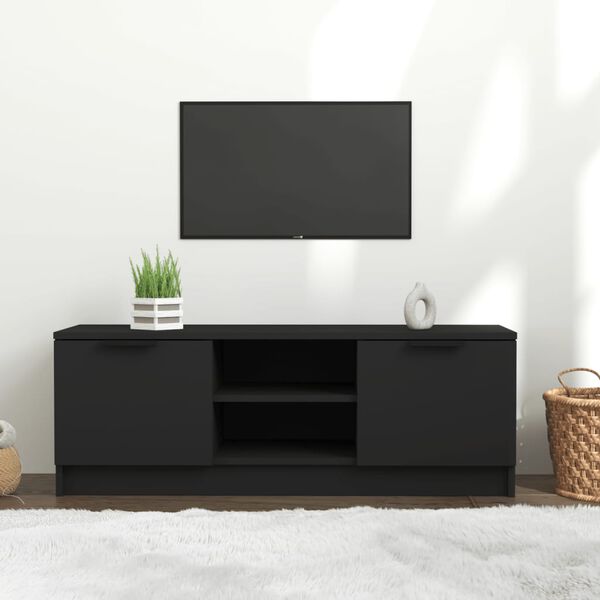 vidaXL TV Cabinet Black Engineered wood Medium TV Cabinet Rectangular