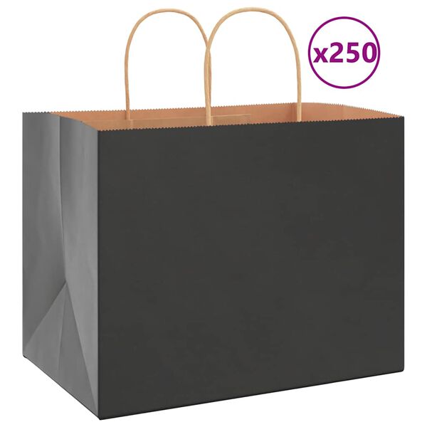 vidaXL Paper Bags 250 pcs with Handles Black 32x22x24 cm
