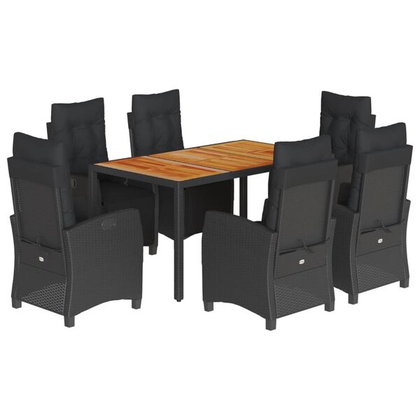 vidaXL 7 Piece Patio Dining Set with Cushions Black Poly Rattan