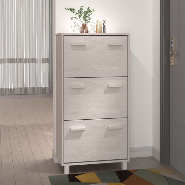 vidaXL Shoe Cabinet White Solid pine wood, MDF, plastic Medium