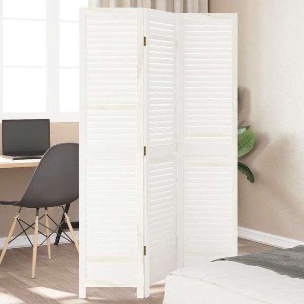 vidaXL Room Divider 3 Panels White Solid Wood Paulownia