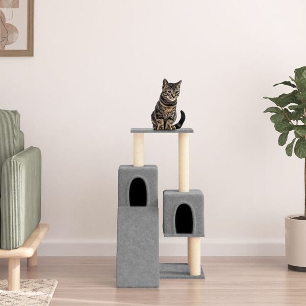 vidaXL Cat Tree Light Grey Engineered wood, plush, sisal 32.3 in tall