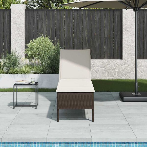 vidaXL Sun Lounger with Cushion Brown 55x200x44cm Poly Rattan