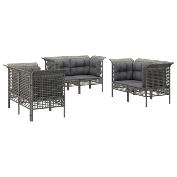 vidaXL 6 Piece Patio Lounge Set with Cushions Grey Poly Rattan