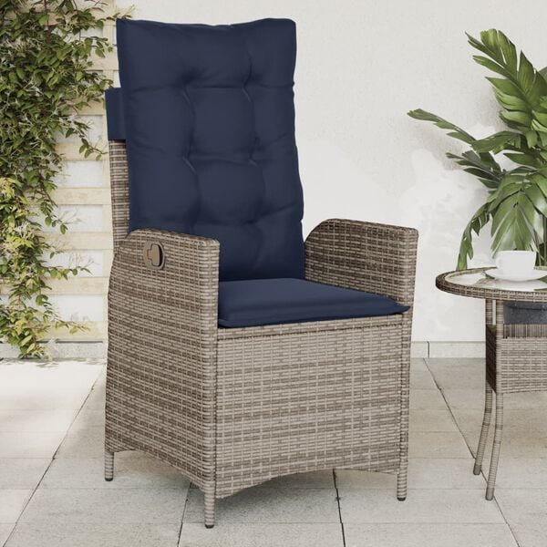 vidaXL Reclining Garden Chair Grey PE rattan Standard Foldable