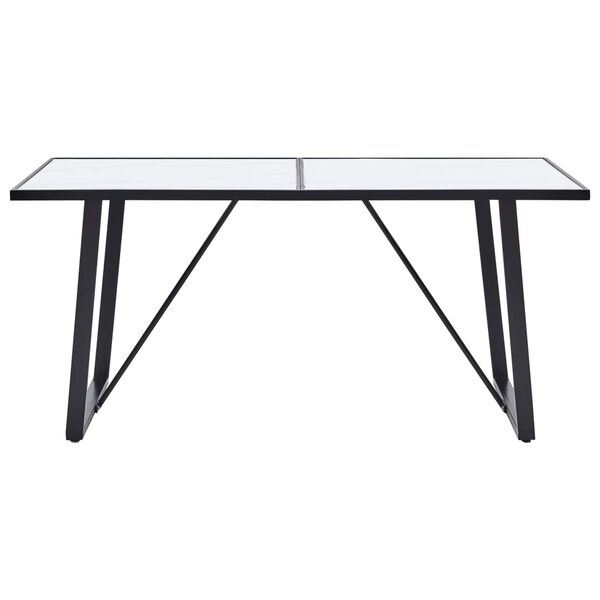 vidaXL Dining Table White with marble pattern, Black frame
