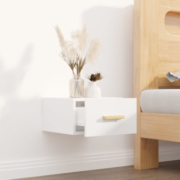 vidaXL Wall-mounted Bedside Cabinet High Gloss White 13.8"x13.8"x7.9"