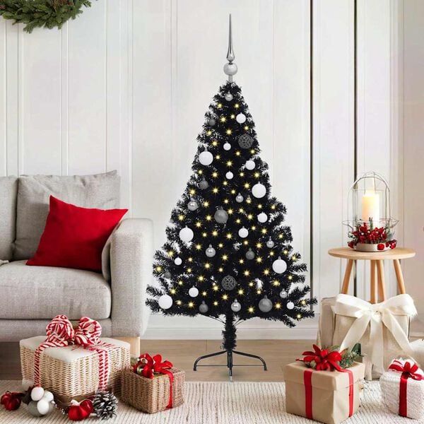 vidaXL Artificial Pre-lit Christmas Tree with 150 LEDs Black 59.1" PVC