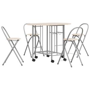 vidaXL Dining Set Oak and Silver MDF and Iron Medium Foldable