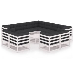 vidaXL Garden Lounge Set White Solid pine wood, fabric (100% polyester)