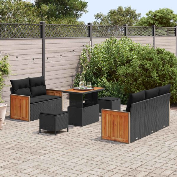 vidaXL Garden Sofa Set with Cushion 10 pcs Black Poly Rattan