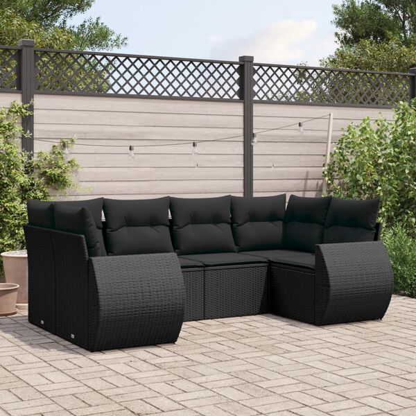 vidaXL Garden Sofa Set Black PE rattan, powder-coated steel, polyester