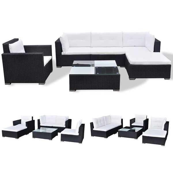 vidaXL Outdoor Furniture Set Black PE Rattan 6 Piece Modular
