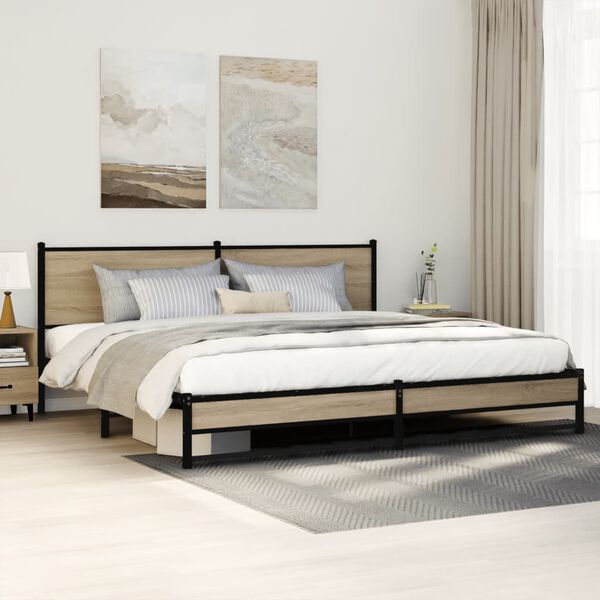 vidaXL Bed Frame Sonoma Oak Steel, Engineered wood Double Bed Frame