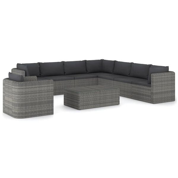 vidaXL Garden Lounge Set Grey Poly rattan Large Removable Covers