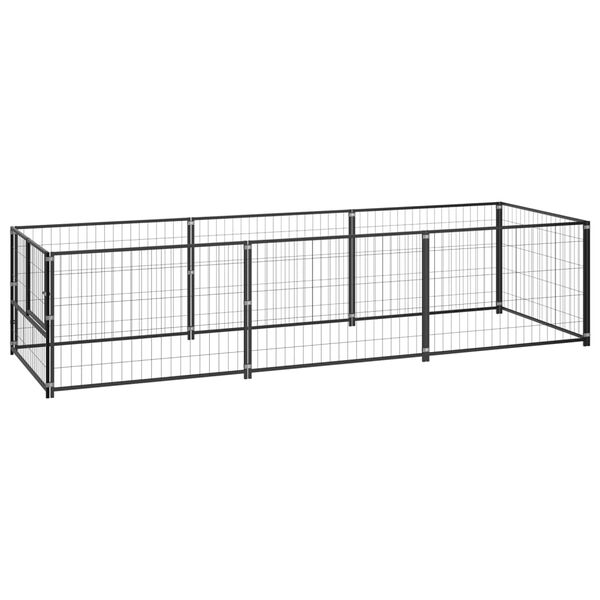 vidaXL Dog Kennel Black Steel 118.1 in x 39.4 in x 27.6 in Durable
