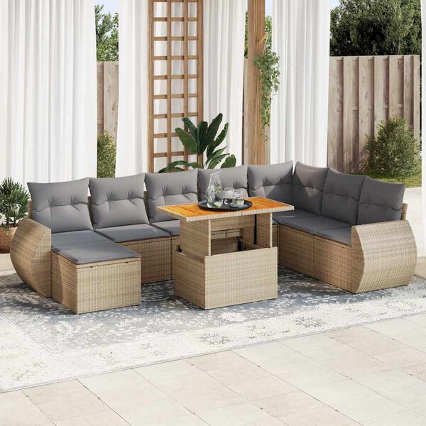 vidaXL Garden Sofa Set Beige PE rattan 9-Piece Adjustable Armrests