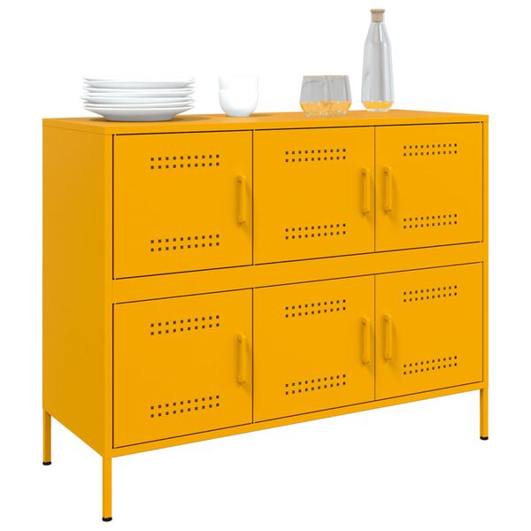 vidaXL Sideboard Mustard Yellow Cold-Rolled Steel Medium Adjustable Feet