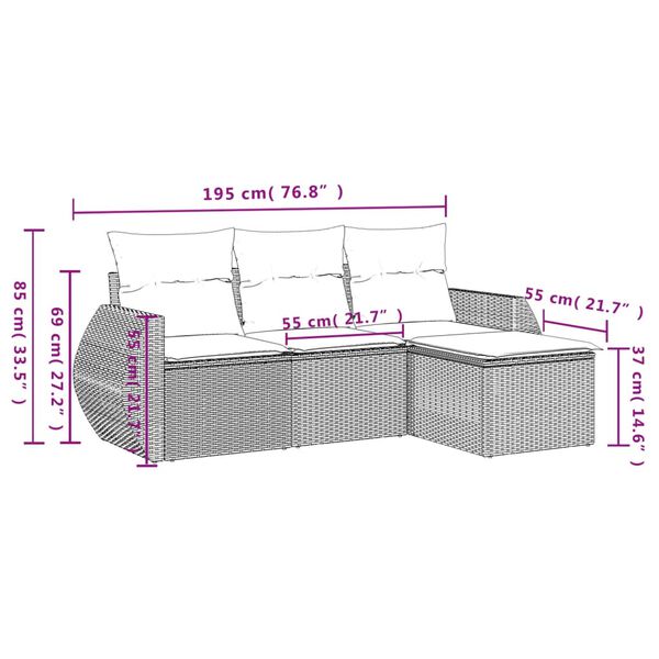 vidaXL Garden Sofa Set Light Grey PE Rattan, Powder-Coated Steel, Polyester