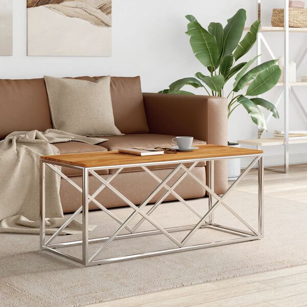 vidaXL Coffee Table Silver and Natural Acacia