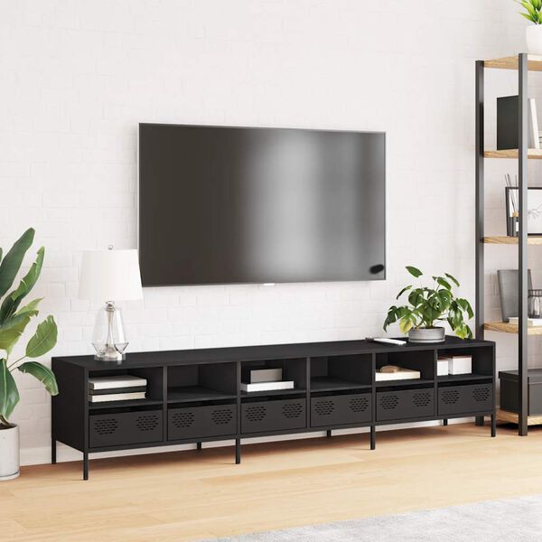 vidaXL TV Cabinet Black Cold-rolled steel Large TV Cabinet Rectangular