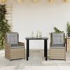 vidaXL 3 Piece Patio Dining Set with Cushions Beige Poly Rattan