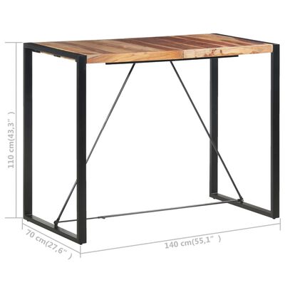 vidaXL Bar Table 55.1"x27.6"x43.3" Solid Sheesham Wood