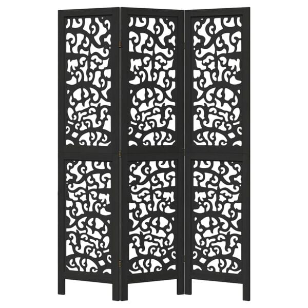 vidaXL Room Divider 3 Panels Black Solid Wood Paulownia