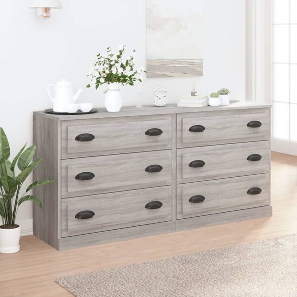 vidaXL Sideboard Set of 2 Grey Sonoma Engineered Wood Medium Modern