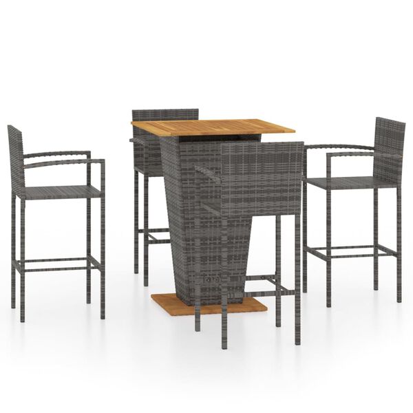 vidaXL Garden Bar Set Grey PE rattan, powder-coated steel, solid acacia wood