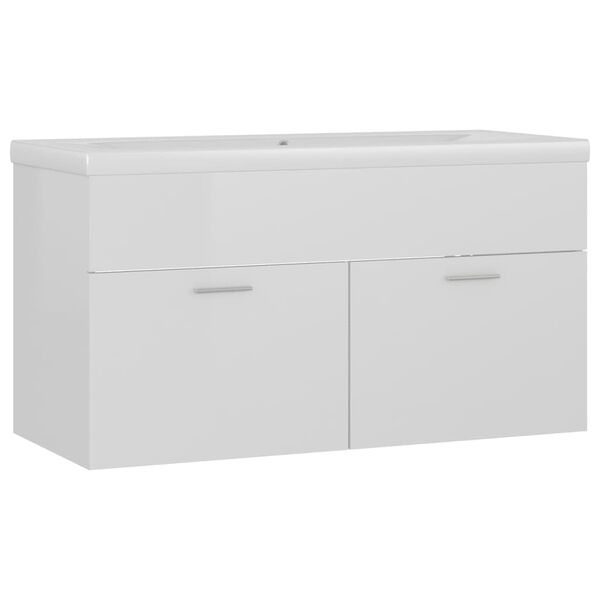 vidaXL Sink Cabinet With Basin High gloss white Engineered Wood