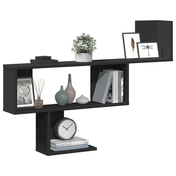 vidaXL Wall Shelf Black Engineered Wood 39.4 in wide, spacious